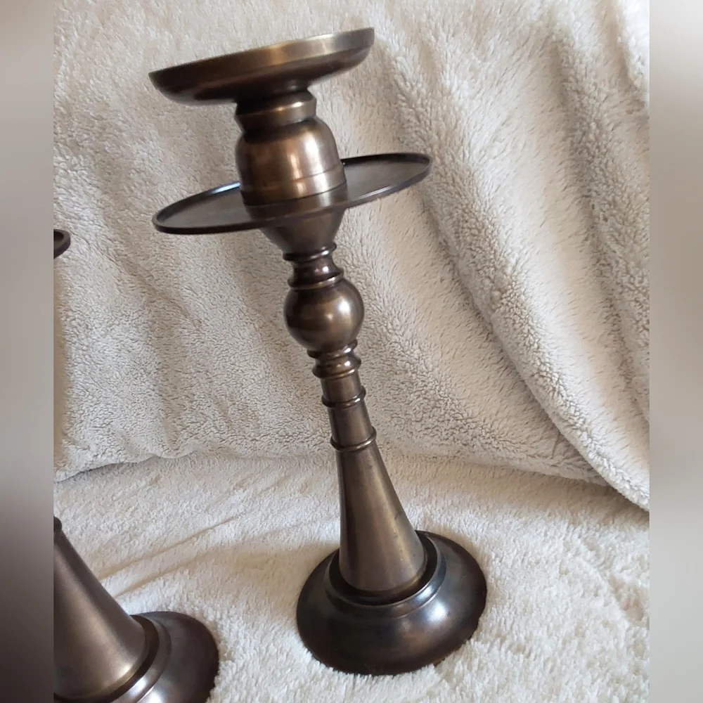 🌺 Pottery Barn Large Brass Candle Holders (2)